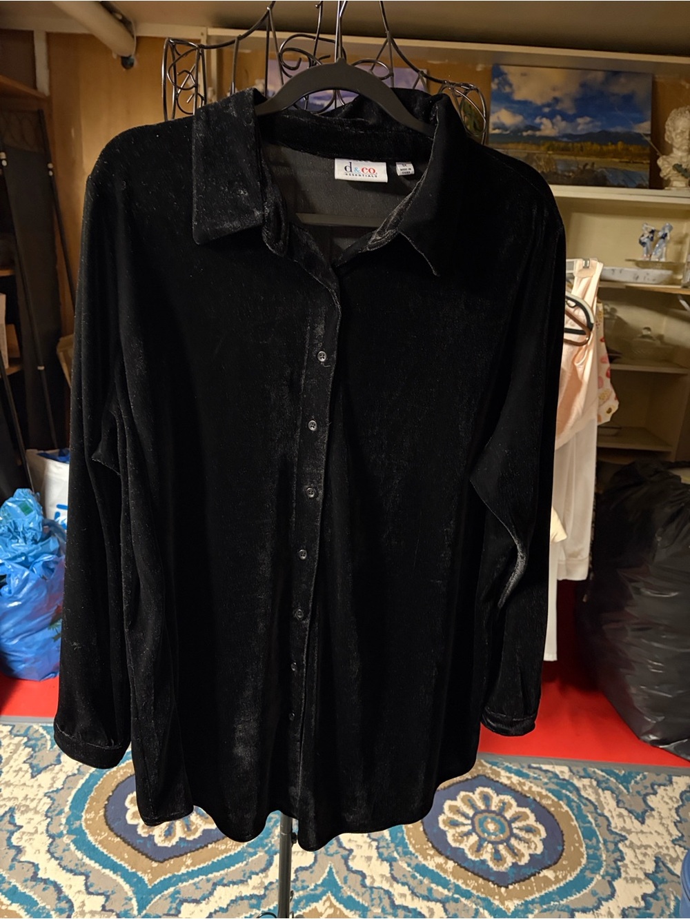 Essentials Black Velvet Button-Front Blazer Jacket